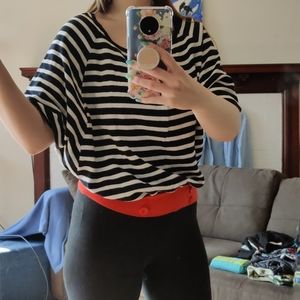 White & Black Striped Sweater Top